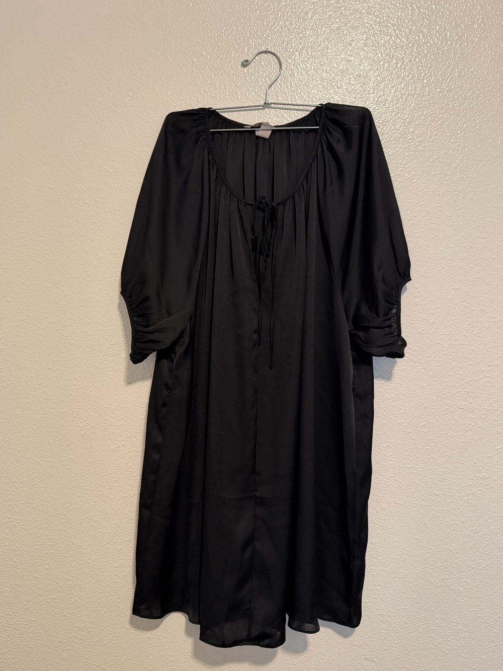 H&M Black Pleated V-Neck Blouse